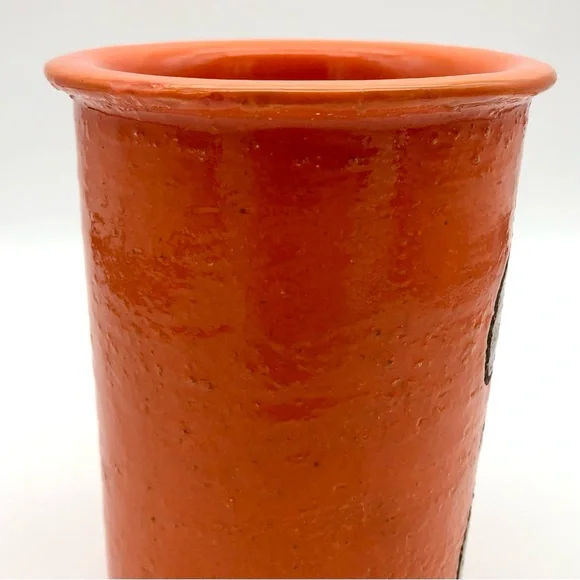 Italian Pottery Wine Crock Vase Atomic Orange Textured Lava Lily Flower Italy